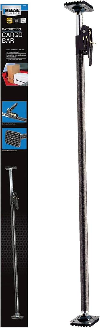 Reese Towpower 1390600 Ratcheting Cargo Bar Adjustable 40 Inch to 70 Inch, Designed To Stop Cargo From Shifting In Sport Utility Vehicles, Trucks And Vans. Reese Towpower 1390600 Ratcheting Cargo Bar Adjustable 40 Inch to 70 Inch, Designed To Stop Cargo From Shifting In Sport Utility Vehicles, Trucks And Vans.