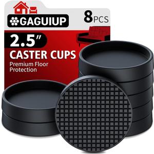 Furniture Coasters, 8PCS 2.5" Furniture Caster Cups for Hardwood Floors, Rubber Furniture Pads Non Slip Furniture Grippers, Bed Couch Stoppers to Prevent Sliding - Protect All Types of Flooring, Black