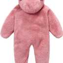 Baby Furry Jumpsuit Infant Bear Onesies Zipper Long Sleeve One-Piece Romper Hoodie Baby Outwear Snowsuit (0-3 Months, Pink-footed)