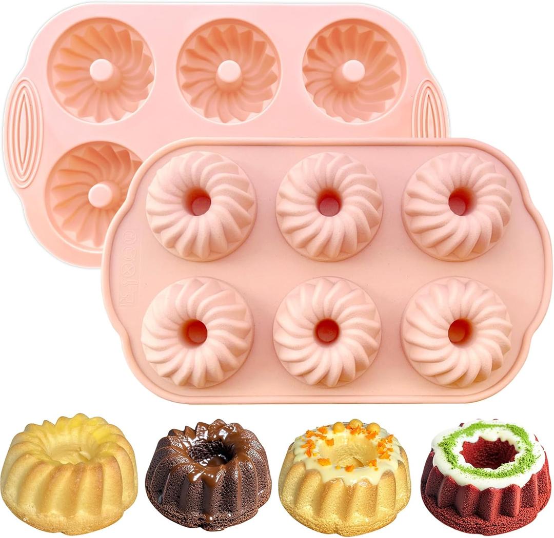 UOUYOO 2 Pcs silicone cake pan nonstick mini pans for baking cupcakes, donuts, chocolate muffins, brownies, jelly