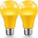 LED Yellow Bug Light Bulbs for Outdoor Indoor Porch, 9W LED Color Bulb for Outside, 60W Equivalent, 2000K Amber Light Bulb, Ideal for Bedroom, Patio, Deck, Backyard, Hallway, 2-Pack