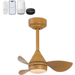 OVAL AIR AIR8000D Albini 22" Contemporary Minimalist 6-Speed Metal Mobile-App/Remote-Controlled Dimmable Smart Integrated LED Ceiling Fan for Living Room, Bedroom, Office, Aspen Pale Oak