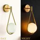 Mid-Century Modern Wall Sconces Set of 2, Gold Wall Sconce with Milky White Glass Globe Shade, Brushed Brass Globe Wall Light for Bathroom Bedroom Hallway