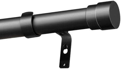 Heavy Duty Curtain Rods for Windows 16-28 Inches 1 Inch Diameter Adjustable Curtain Rod Modern Decorative Drapery Rods Easy Installation Telescoping Window Single Curtain Rod (Black,16-28")