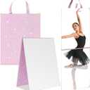 Colingmill Frameless Backstage Mirror with Handle 33.5 x 13.5 Inch Glitter Foldable Hanging Mirror Rectangular for Travel Dance Bag Home Fitness Spa Gift for Dancers(Purple)