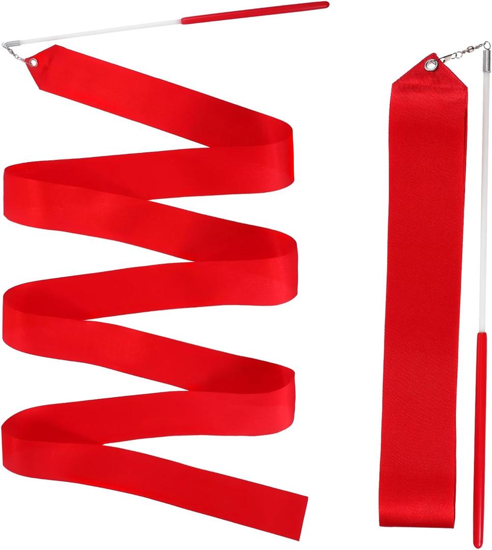 2PCS Red Dance Ribbons Dancing Wands Rhythmic Gymnastics, 78.7 Inch Gymnastics Ribbon Dancing Ribbons Wand Streamers Baton Stick Twirling Party Favors