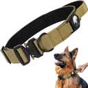 1.5’’ Wide Tactical Large Dog Collar with Airtag Holder (Brown,XL)