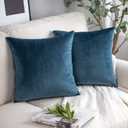 Phantoscope Pack of 2 Velvet Decorative Throw Decorative Pillow Cover Soft Solid Square Cushion Case for Couch Dark Blue 18 x 18 inches 45 x 45 cm