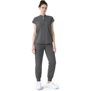 Sixriver Scrubs for Women Set,Soft Mock Collar Scrub Top & Jogger Scrub Pant,8 Pockets,Relaxed Fit Stretch Nurse Uniform Sets, Dark Grey Small