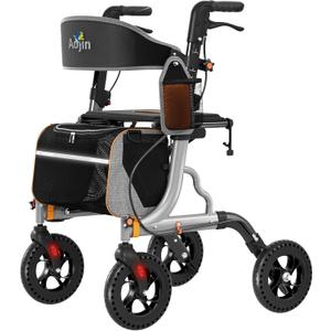 Rollator Walkers for Seniors with Seat, Foldable Walkers for Seniors, 8" All-Terrain Wheels, 18" Big Seat, 6-Level Adjustable Height Rolling Walker, 350 lb, Walker for Seniors & Adults (Sliver) (Silver)