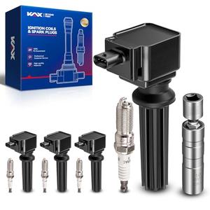 KAX Set of 4 Ignition Coils & Iridium Spark Plugs w/Magnetic Socket for Ford Focus Edge Escape Explorer Fusion Mustang Taurus EcoSport, JAG F-Pace XE XF, Lin MKC MKT MKZ, LR2, UF670