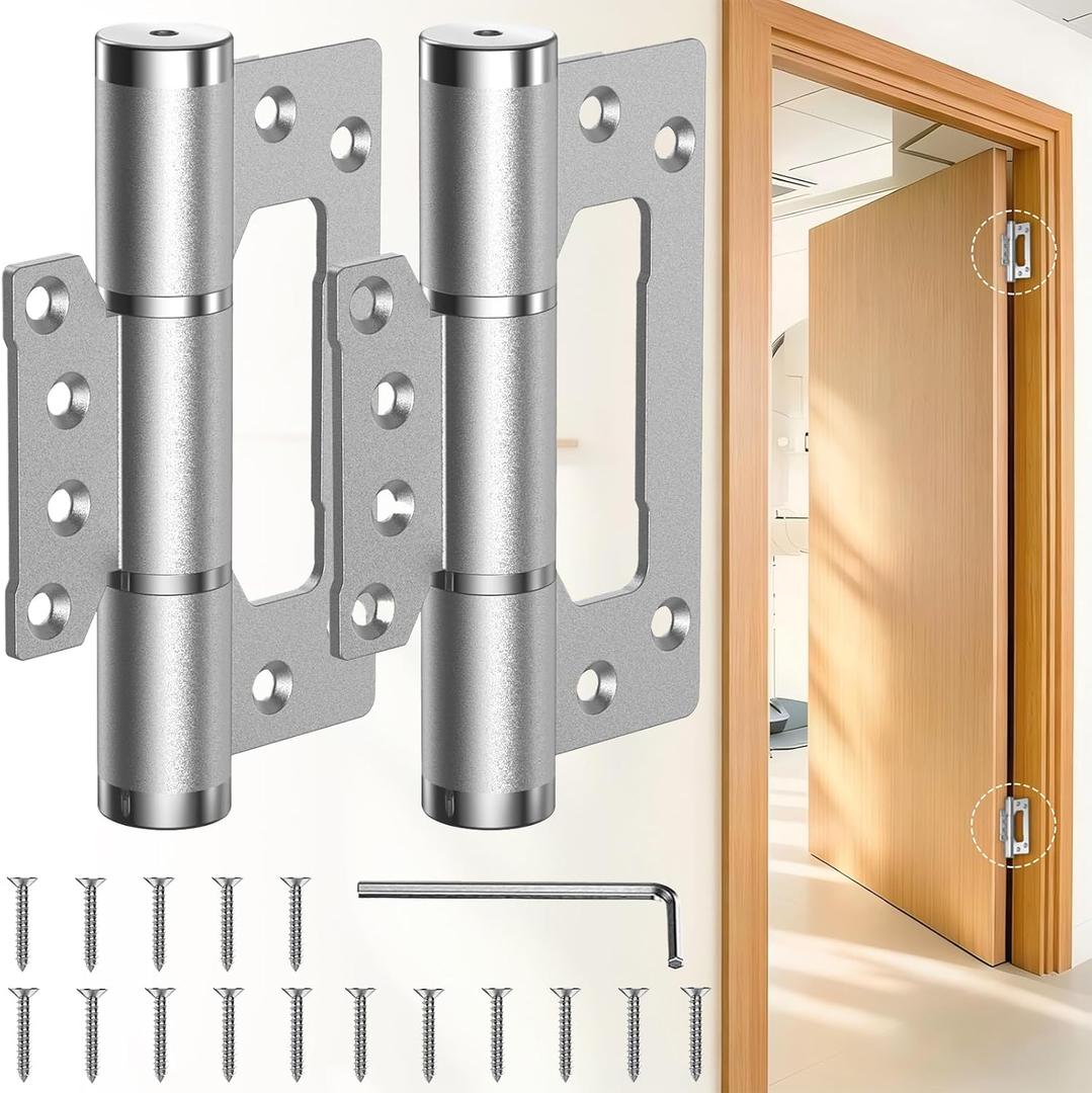 5" Self Closing Door Hinges, Non Mortise Door Hinge, Soft Close Door Hinges with Silent Hydraulic Buffering for Interior, Laundry Rooms, Bedrooms Door (2PCS, Silver)