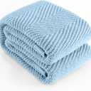 Knitted Throw Blanket 50"X60", Light Blue Knit Throws for Bed, Super Soft Boho Chevron Blankets for Couch Sofa Chair Room Decor, Textured Decorative Farmhouse Cozy Lightweight