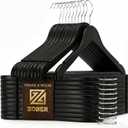 ZOBER Black Wooden Hangers - Heavy Duty, Non Slip Wood Hangers for Coats, Jackets, Suits, & Pants - Coat Hangers for Closet W/Bar and Notches 20 Pack