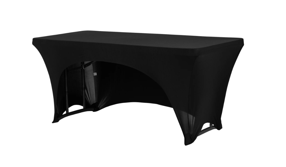 Nasitos 1 Pack Black Table Cloth 6 Foot-Spandex Fitted Tablecloth Rectangle Tables, Open Back Stretch Folding Trade Show Table Covers Fabric Washable & Wrinkle Resistant for Parties, Wedding, Event