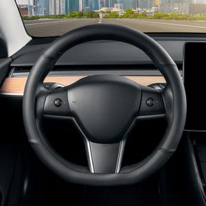 SEG Direct Flat Bottom Steering Wheel Cover, D Shaped Car Wheel Cover 14-14 1/4 in. (35.5-36 cm), for Tesla Model 3 / Y, for Camaro, Black Microfiber Leather SEG Direct Flat Bottom Steering Wheel Cover, D Shaped Car Wheel Cover 14-14 1/4 in. (35.5-36 cm), for Tesla Model 3 / Y, for Camaro, Black Microfiber Leather