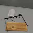 MyGift Black Metal Entryway Key Holder with 5 Hooks and Burnt Wood Base, Tabletop Necklace and Jewelry Organizer Rack with Ring Tray