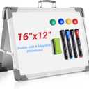 White Board Dry Erase 16" x 12", Magnetic Portable Foldable Whiteboard Double Sided Desktop Dry Erase Board Easel on Table Top with Holder for Classroom, Office, Homeschooling, School Supplies