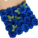 25pcs Artificial Flower Foam Rose Real Touch Roses Flower Heads with Stem for DIY Wedding Bouquets Centerpieces Arrangements Party Baby Shower Home Decor (Royal Blue)