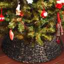 Liliful Christmas Tree Collar Woven Tree Collar Tree Ring Farmhouse Tree Collar Wicker Rustic Tree Skirt for Christmas Tree Decorations(Dark Brown,42 Inches)