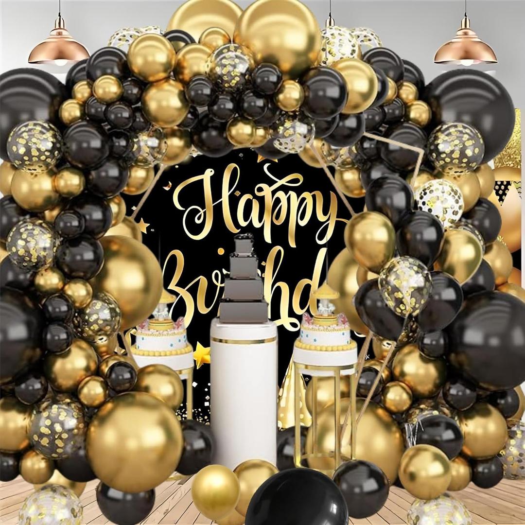 Black and Gold Balloon Arch Garland Kit Black Metallic Gold Garland with Confetti Gold Balloons for Baby Shower Anniversary Wedding Graduation Retirement Birthday Party Decorations