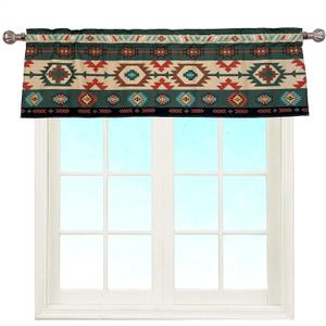 Green Southwest Tribal Navajo Aztec Fancy Abstract Geometric Ethnic Hipster Window Curtain Valance Blackout for Decorative Privacy Rod Pocket 52 X 16 Inches