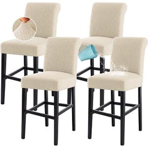 H.VERSAILTEX 100% Waterproof Bar Stool Cover Stretch Counter Stool Pub Chair Slipcover for Dining Room Removable Soft Thick Solid Fleece Fabric Bar Stool Slipcovers Set of 1, Ivory