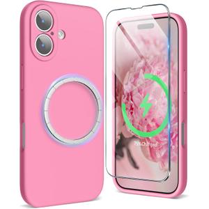 SURPHY Case for iPhone 17 Case with Screen Protector (6.3 inch 2025), Compatible with MagSafe, Liquid Silicone 17 Phone Cases Whit Soft Microfiber Lining, Pink