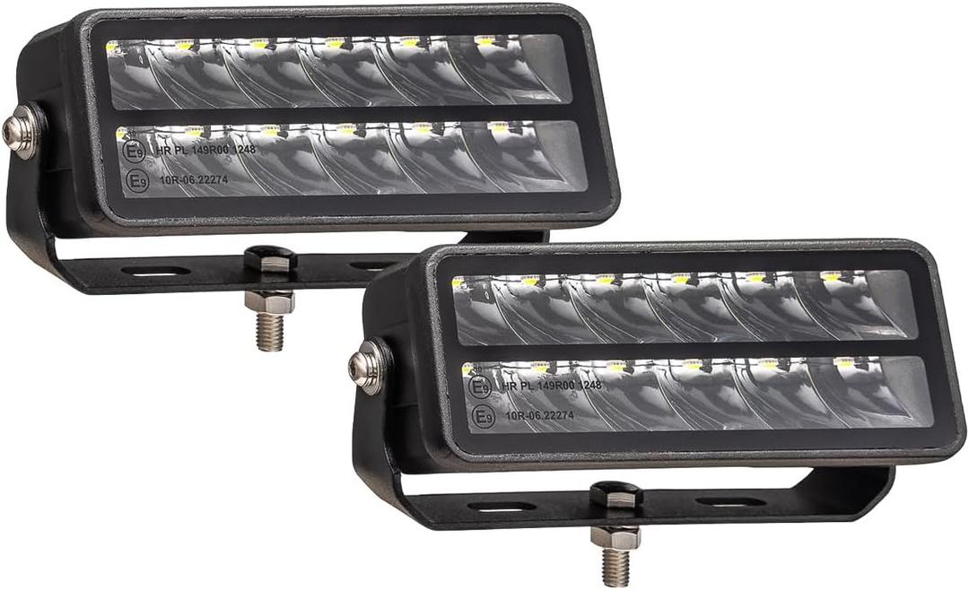 Raycharm Offroad LED Work Light 6" Rectangular, 6000K Cool-White Spot Beam, Rugged Die-Cast Aluminum Housing, Robust Stainless Steel Mount Base, Corrosion/Vibration Resistant, 2-Pack