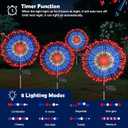 4th of July Decorations Solar Fireworks Lights, 4 Pack 180LED Red White Blue Lights with 8 Modes, Waterproof Solar Garden Light Outdoor for Memorial Day, Fourth of July, Patriotic Decorations