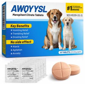 Tablets (Maropitant Citrate) Anti-Motion Sickness and Nausea Relief for Dogs, Relief for Disorientation/Dizziness,24mg, 10Tablets. Exp 30/01/2029