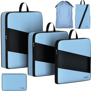 6 Set Compression Packing Cubes for Carry On Suitcase Travel Must Haves Travel Bags Organizer for Luggage Suitcase Organizer Bags Set for Travel Essentials Luggage Organizer BagsBLUE)