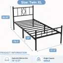 Twin XL Size Platform Bed Frame, Heavy Duty Metal Bed Frame with Headboard, Steel Slat Support, Under Bed Storage Space, Easy Assembly, No Box Spring Needed, Black