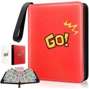 1080-Card Binder  9-Pocket Trading Card Album with 60 Removable Double-Sided Pages, Water-Resistant PU Leather Zipper Case with Wrist Strap, Fits MTG & Sports Cards  Collector Gift Organizer (Red & White)