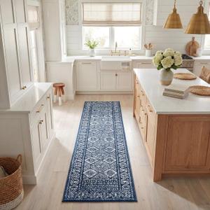 SAFAVIEH Tulum Collection Runner Rug - 2' x 13', Navy & Ivory, Moroccan Boho Distressed Design, Non-Shedding & Easy to Clean, Ideal for Living Room, Hallway, Foyer, Bedroom (TUL264N)