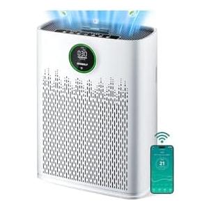 ECOSELF Smart Air Purifier for Home Large Rooms, with WiFi Control, Covers Up to 2400 Ft², Smart Mode, AQI Display, 22dB Sleep Mode & Aromatherapy with 2X-Power Filtration, HAP603WF, Bright White