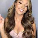 NOSTALGIA Long Brown Wavy Wig Brown Mixed Blonde Highlight Side Part Wigs for Women Natural Hairline Synthetic Wigs for Women Daily Party Use