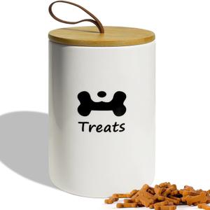 Dog Treat Container Airtight - 5 Inch Wide x 7.5 Inch White Ceramic Dog Treat Jar for Kitchen Counter, Doggie Cookie Jar with Airtight Bamboo Lid - Farmhouse Style Dog Food Storage Container