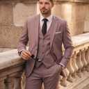 Hihawk Men's 3 Piece Suit with Tie, 2 Button Slim Fit Solid Blazer Jacket Vest Pants, Business Wedding Party Suits for Men (L)