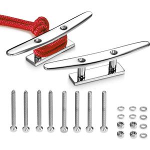 Boat Cleat 4 Inch Open Base 2 Pcs, Small Dock Cleat, Heavy Duty 316 Stainless Steel, Curtain Tie, Hook, Include Installation Screws