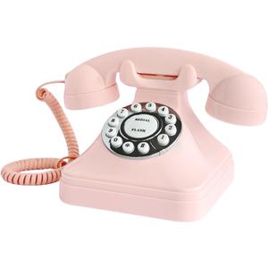 TelPal Corded Pink Retro Landline Home Phone, Basic Pink Decorative Analog Telephone Set, Senior Phone for Home/Office/Hotel