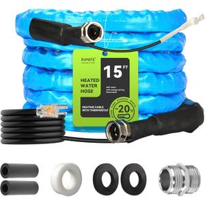 RVMATE Heated Water Hose for RV 15FT, -20  Antifreeze Heated RV Water Hose with Energy Saving Thermostat, for RV/Camper/Home/Garden, RV Accessories