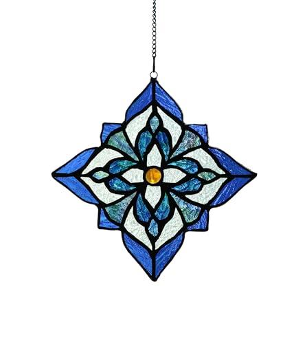 Stained Glass Window Hangings, Tiffany Style Window Panel Suncatchers Blue Art Flower