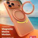 TORRAS 360 Magnetic Stand for iPhone 17 Pro Case, [Fit for MagSafe] [Rotatable Ring Kickstand] [4X Mil-Grade Shockproof] Slim Phone Cover, Camera Button, Cosmic Orange, Translucent, Ostand O3 Fitness