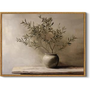 InSimSea Framed Wall Art for Living Room Rustic Olive Branch Still Life Wall Decor Room Aesthetic Oil Painting Farmhouse Art Prints Minimalist Canvas Dcor for Bedroom, Bathroom or Office 12x16In (Silence)