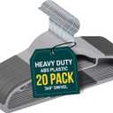 Plastic Clothes Hanger Set - 20 Pieces Versatile, Lightweight, Space-Saving, Non-Slip, Slim Designed, Dry and Wet Clothes Hanger Set with 360 Swivel Hook and Rubber Coating - Gray