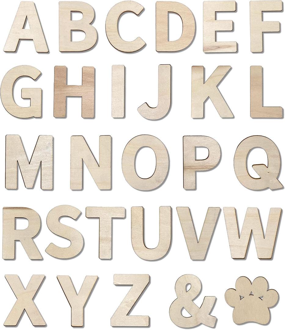 182 Pieces 2-1/2 Inch (2.5") Wooden Letters Craft Wood Letter Unfinished Alphabets with Extras Wall Decor