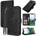 JHWVVTF for iPhone X/XS Case Wallet Cute Floral Pattern (Black)