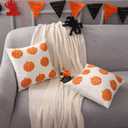 LUOYEHK Halloween Throw Pillow Covers 18x18 Set of 2 Orange Pumpkins Embroidered Pillow Cases Holiday Thanksgiving Velvet Cushion Covers for Couch Sofa Bed
