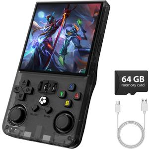 R36MAX Retro Gaming Console, Retro Handheld Games Console with 64GB TF Card, Portable Hand Held Open Source Linux System, 4.0 inch IPS HD Screen Video Game Consoles, 4000mAh Battery (Black)